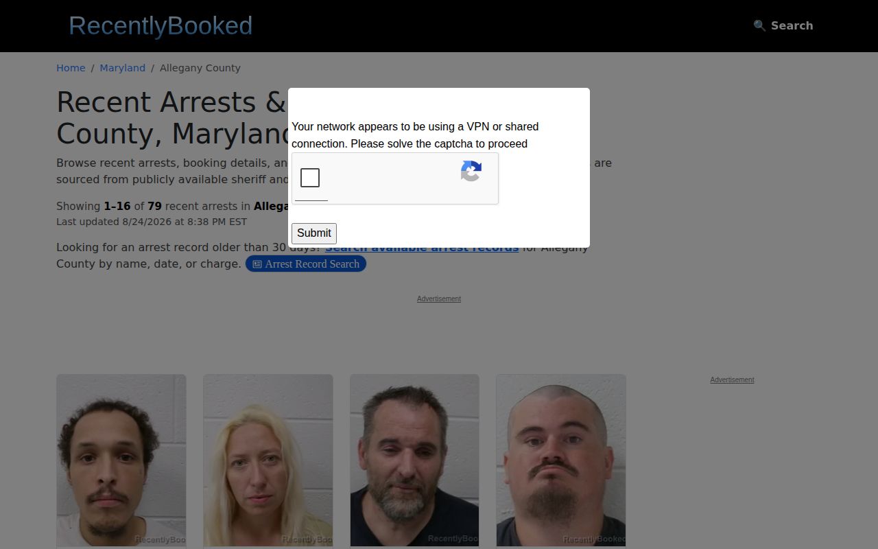 Unofficial Recently Booked Allegany County section