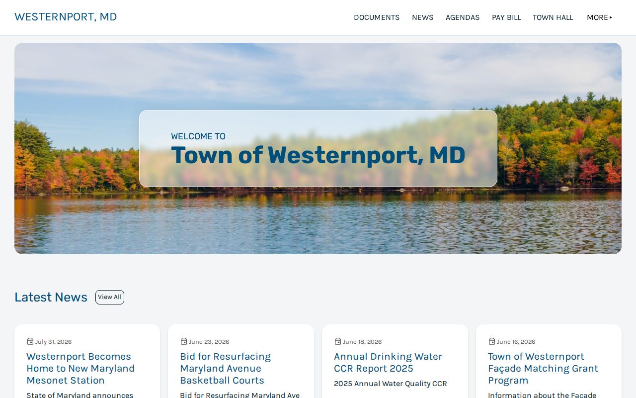 Westernport official town website showing the municipal record source